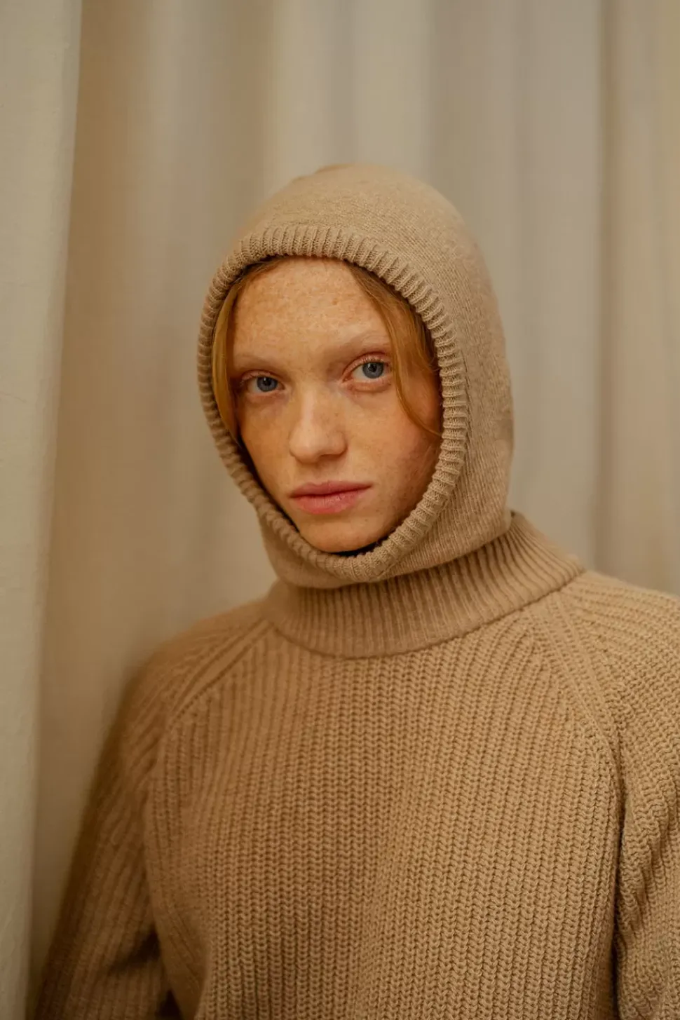 Balaclava Knit Hood - Beige
