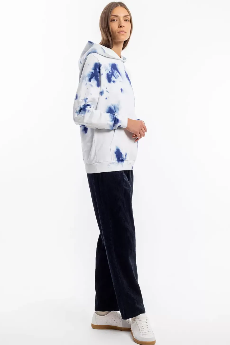 Batik Hoodie Bio Baumwolle - Blau/Off-White