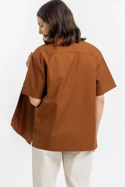 Bowling Hemd Mit Kontrastkragen Terracotta