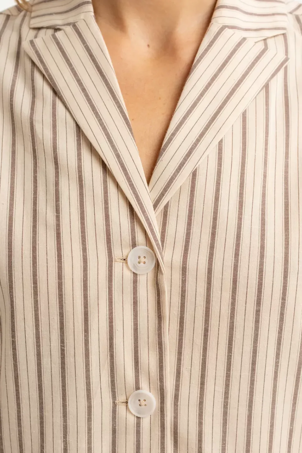 Bowling Kleid Gestreift Aus Bio-Baumwolle Beige/Weis