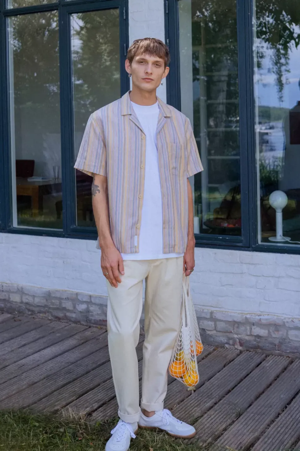 Bowling Shirt Leinen Mix - Gestreift