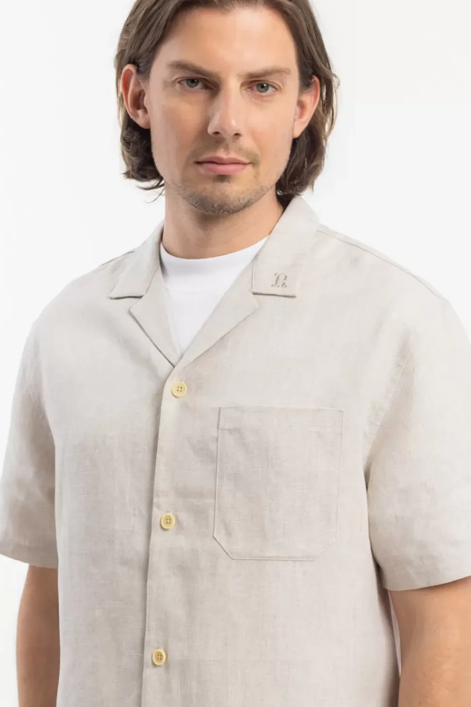 Bowling Shirt Leinen Mix - Weis