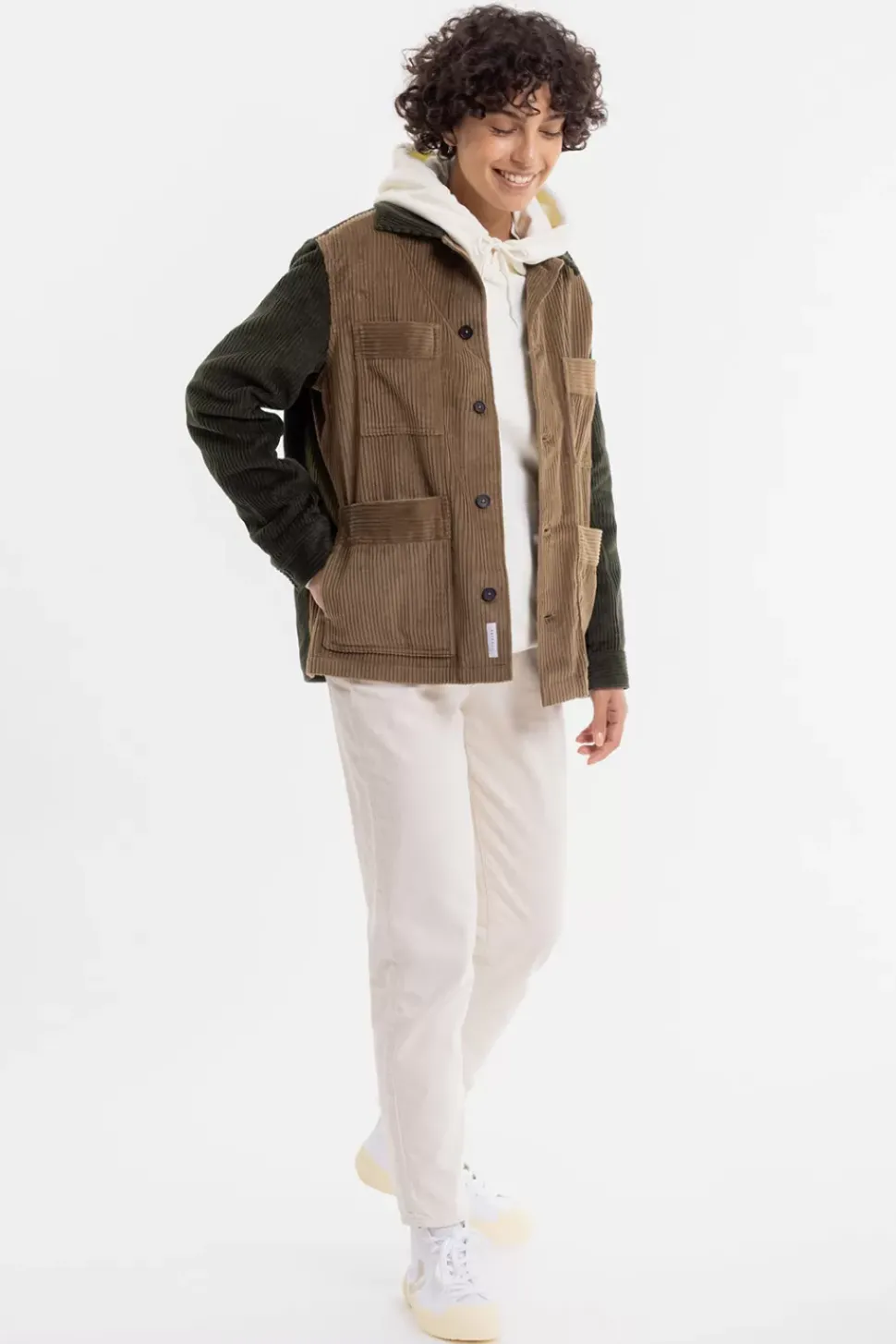 Cordjacke Aus Bio-Baumwolle Beige / Oliv