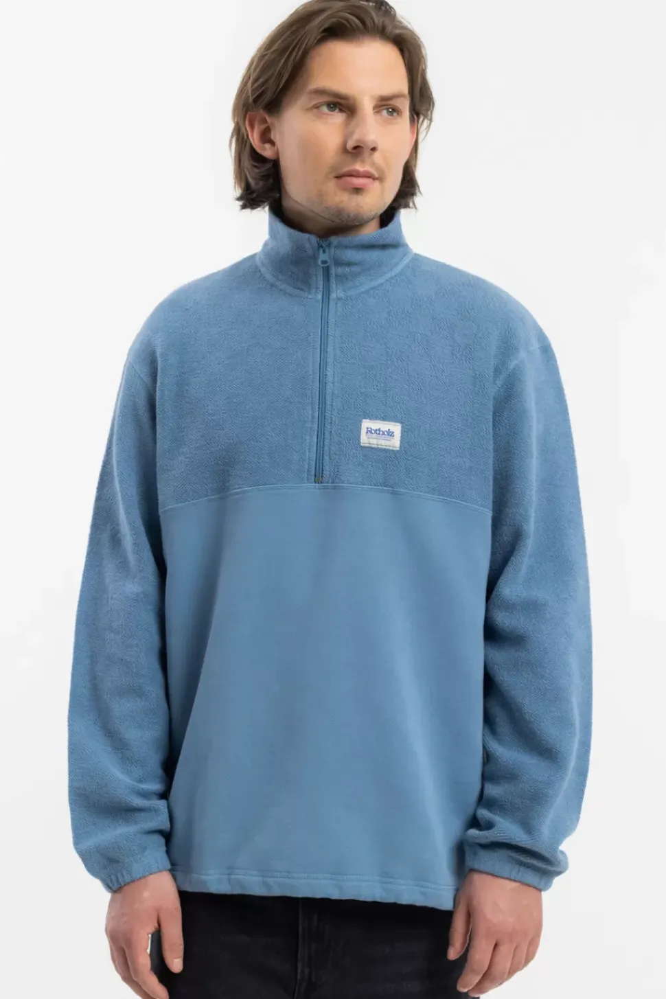 Divided Half Zip Bio Baumwolle - Hellblau