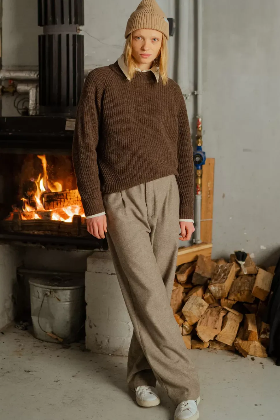 Flanell Hose Bio Baumwolle - Braun Meliert