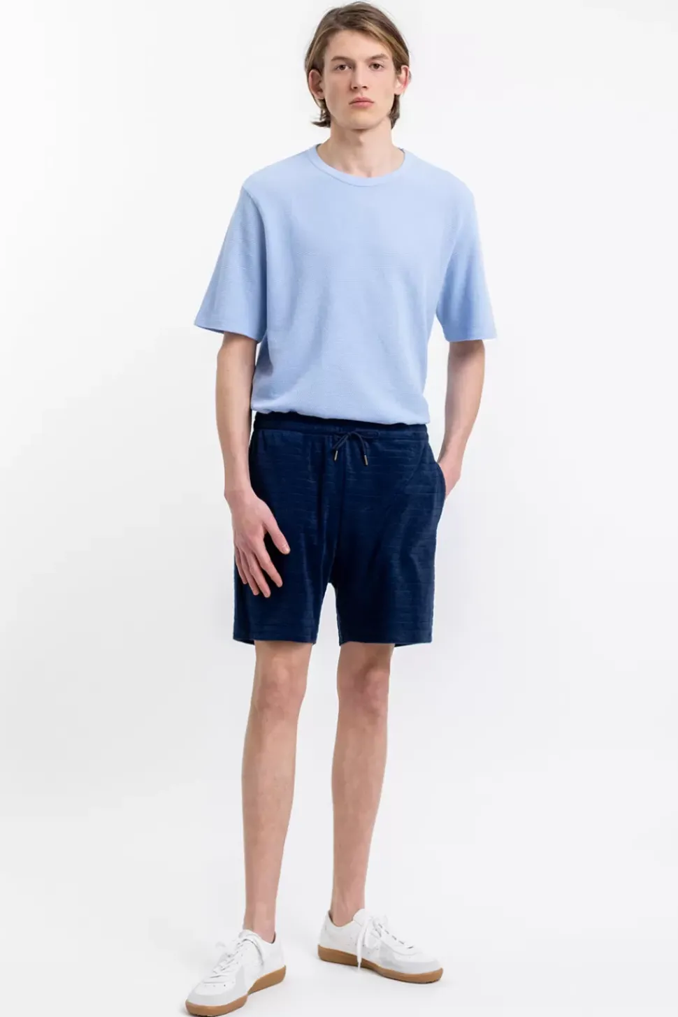 Frottee Shorts Aus Bio-Baumwolle Blau