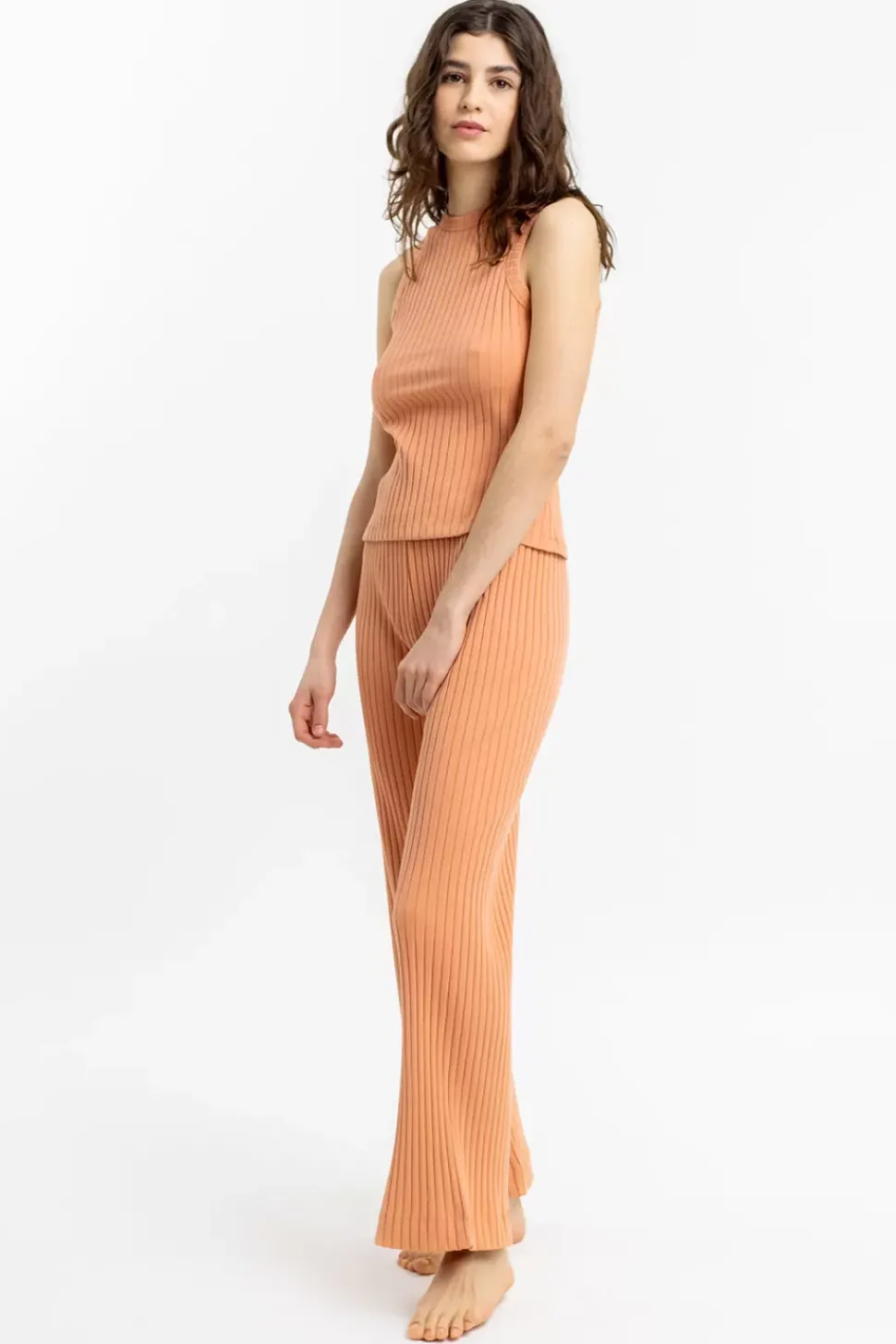 Gerippte Hose Aus Bio-Baumwolle Apricot