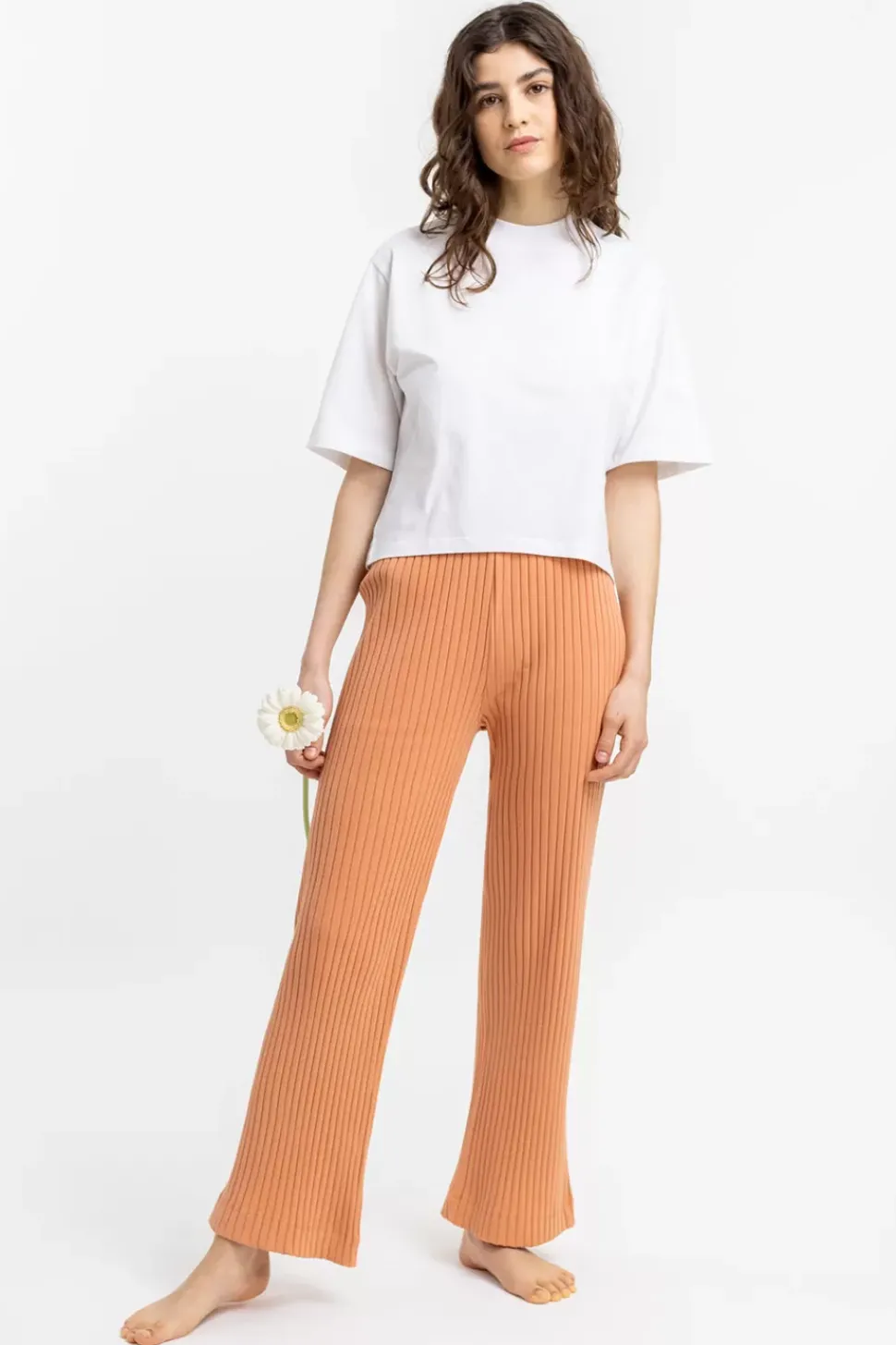 Gerippte Hose Aus Bio-Baumwolle Apricot