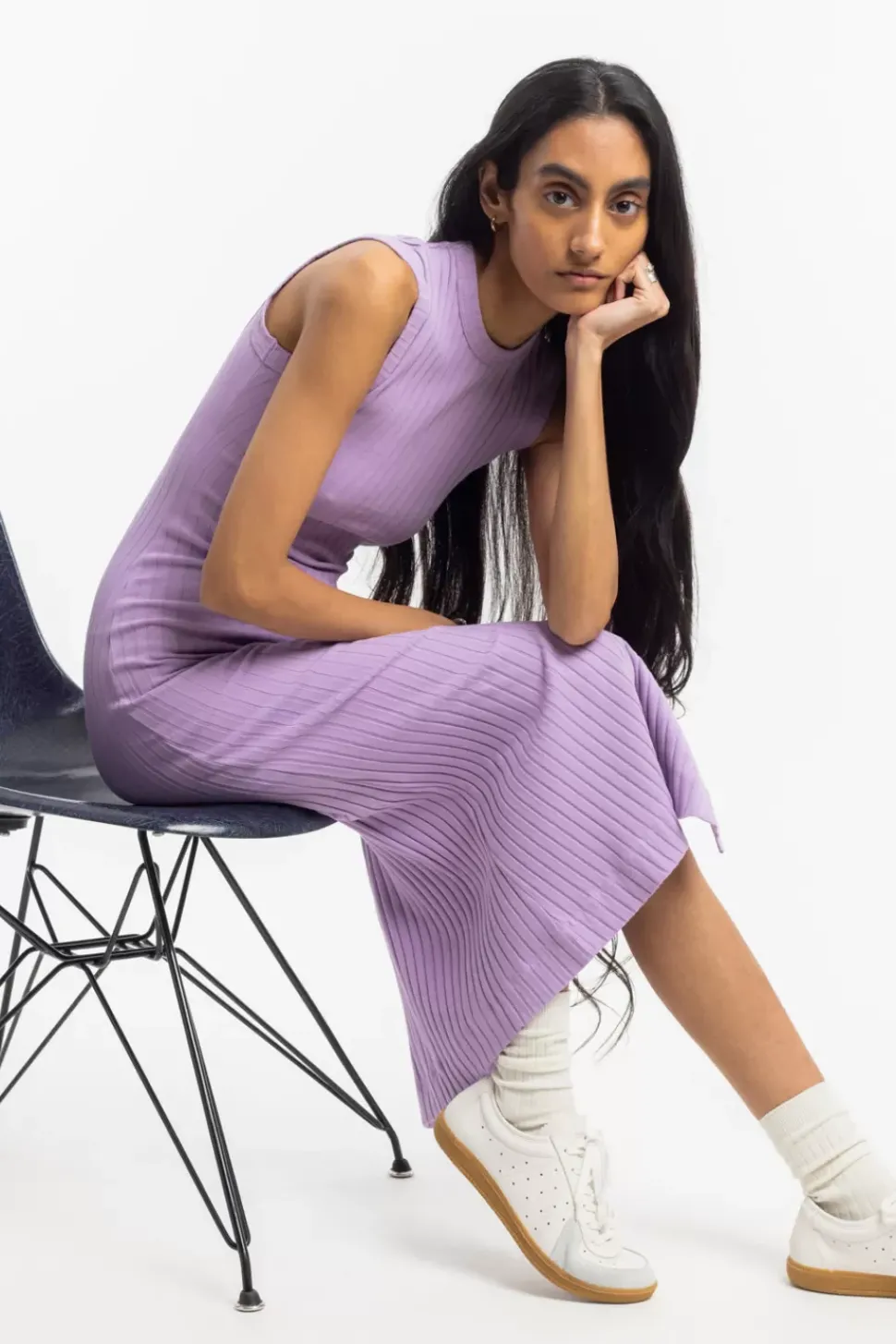 Geripptes Kleid Bio Baumwolle - Lavendel