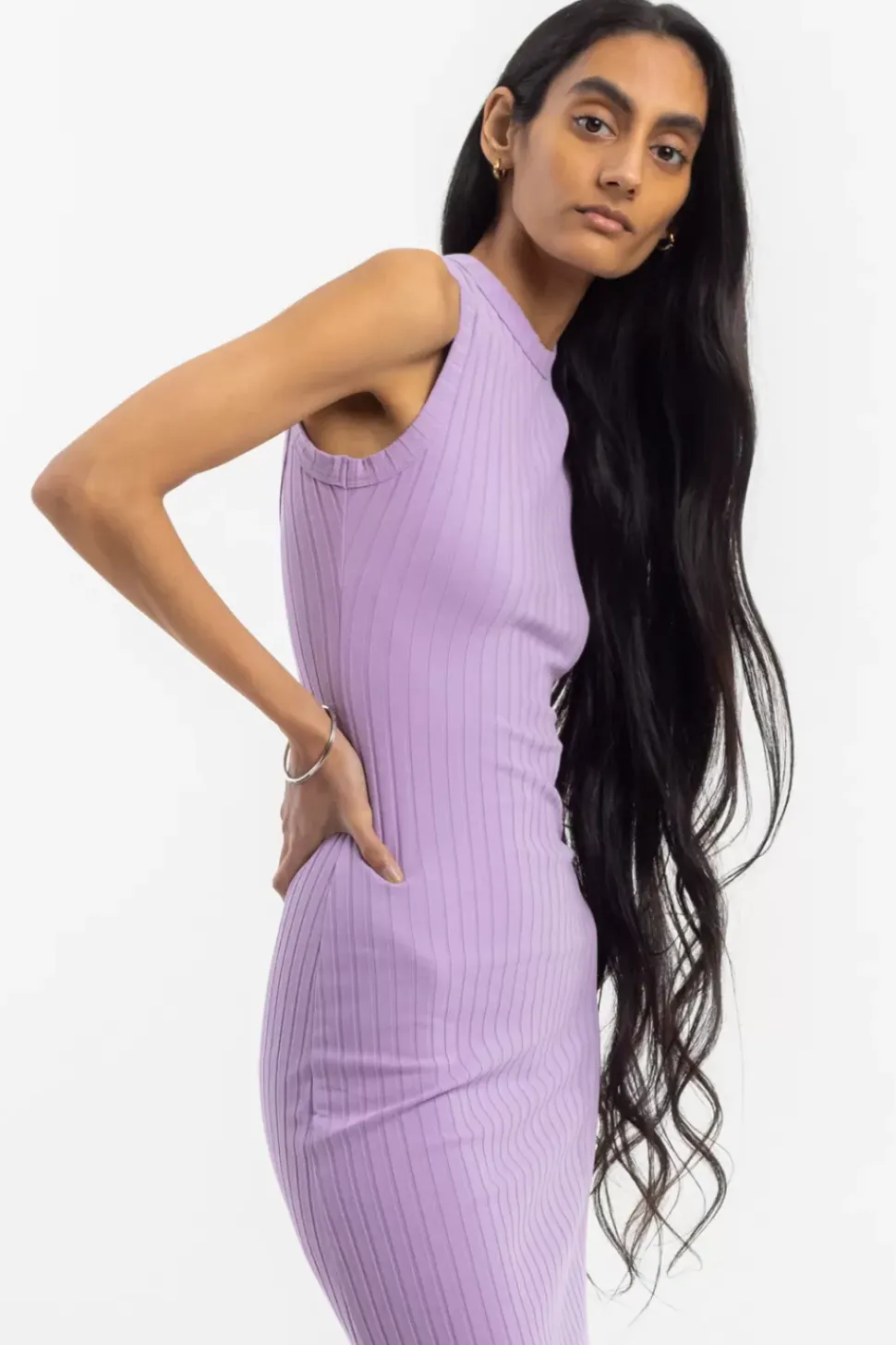 Geripptes Kleid Bio Baumwolle - Lavendel