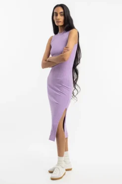 Geripptes Kleid Bio Baumwolle - Lavendel