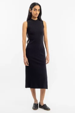 Geripptes Kleid Bio Baumwolle - Schwarz