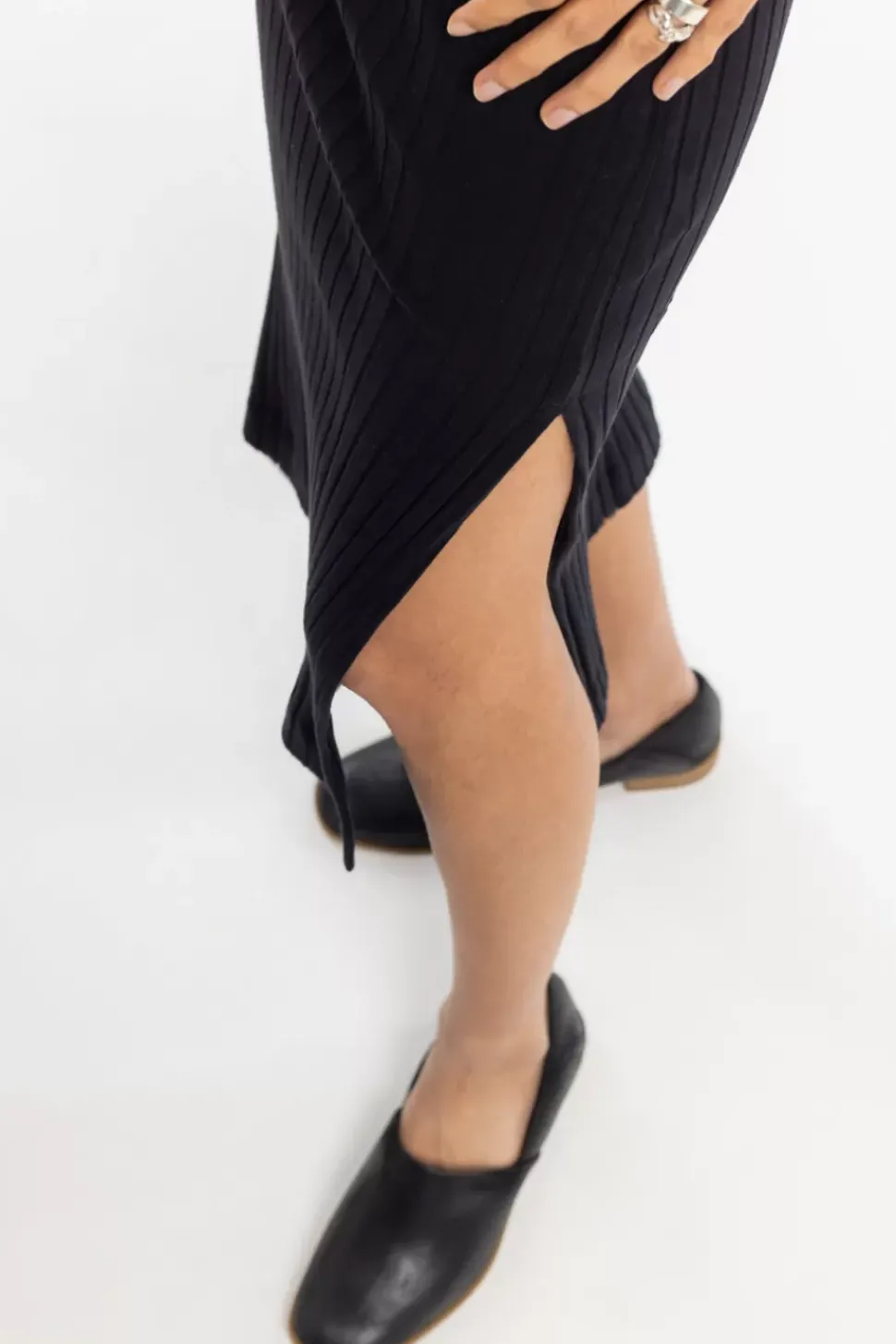 Geripptes Kleid Bio Baumwolle - Schwarz