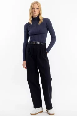 Geripptes Longsleeve Bio Baumwolle - Dunkelblau