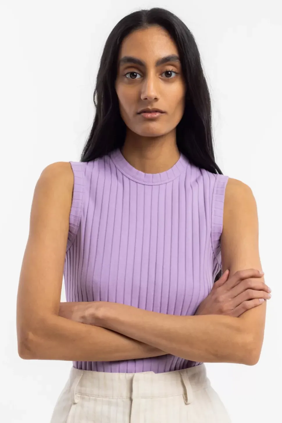 Geripptes Singlet Bio Baumwolle - Lavendel
