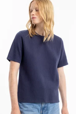 Geripptes T-Shirt Bio Baumwolle - Dunkelblau