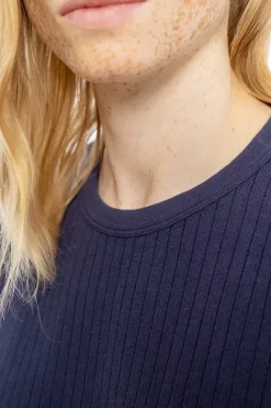 Geripptes T-Shirt Bio Baumwolle - Dunkelblau