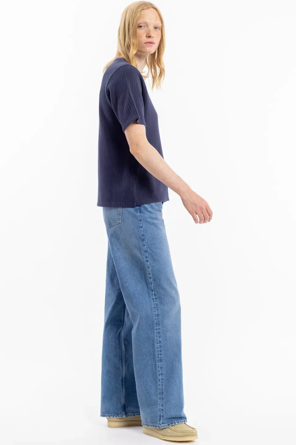 Geripptes T-Shirt Bio Baumwolle - Dunkelblau