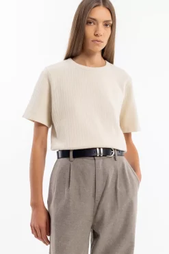 Geripptes T-Shirt Bio Baumwolle - Creme