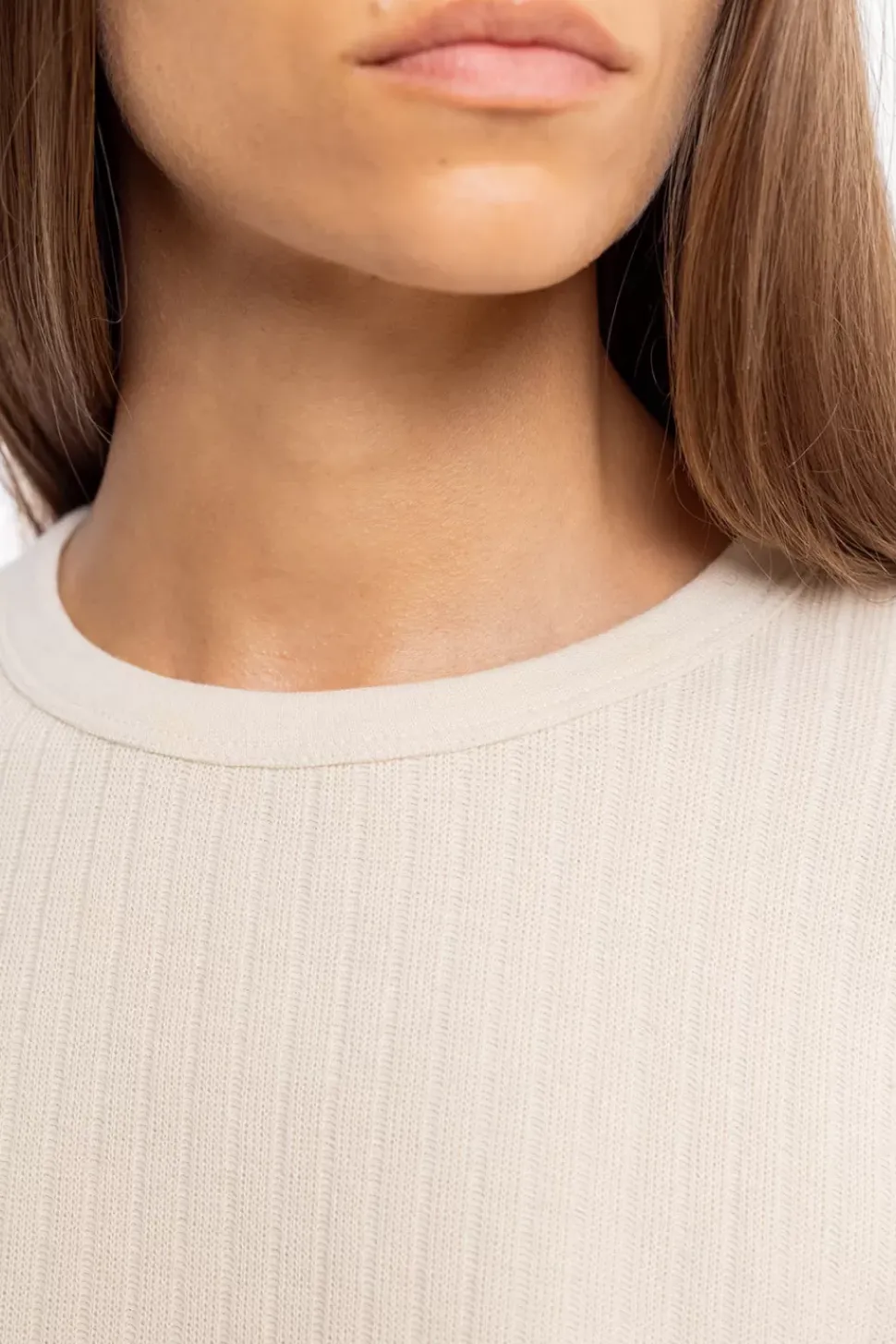 Geripptes T-Shirt Bio Baumwolle - Creme