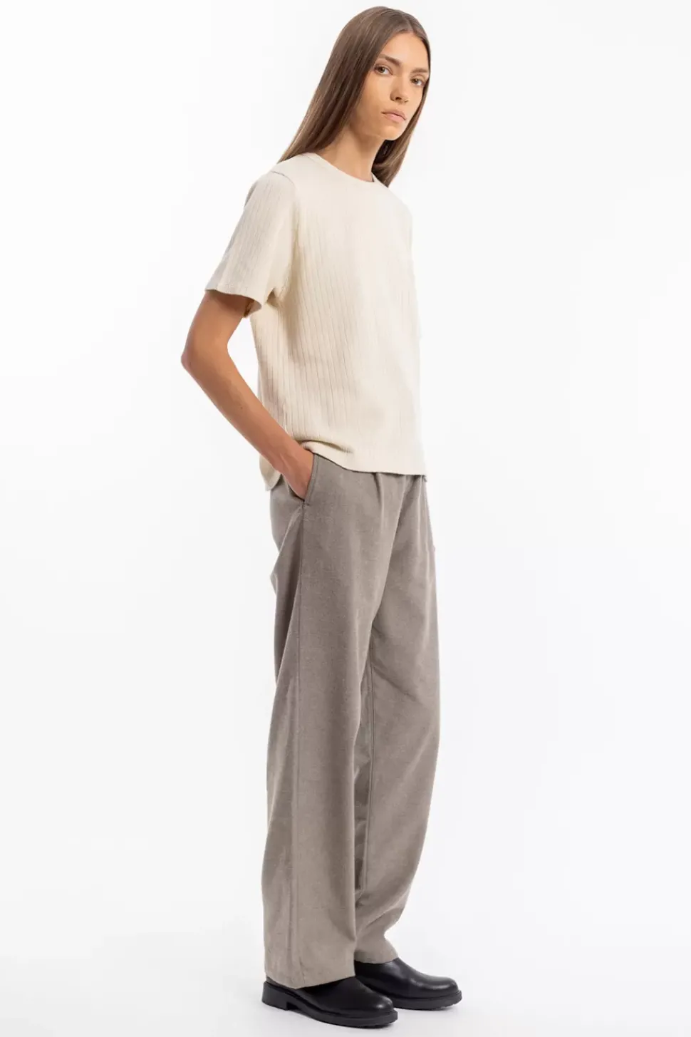 Geripptes T-Shirt Bio Baumwolle - Creme