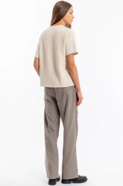 Geripptes T-Shirt Bio Baumwolle - Creme