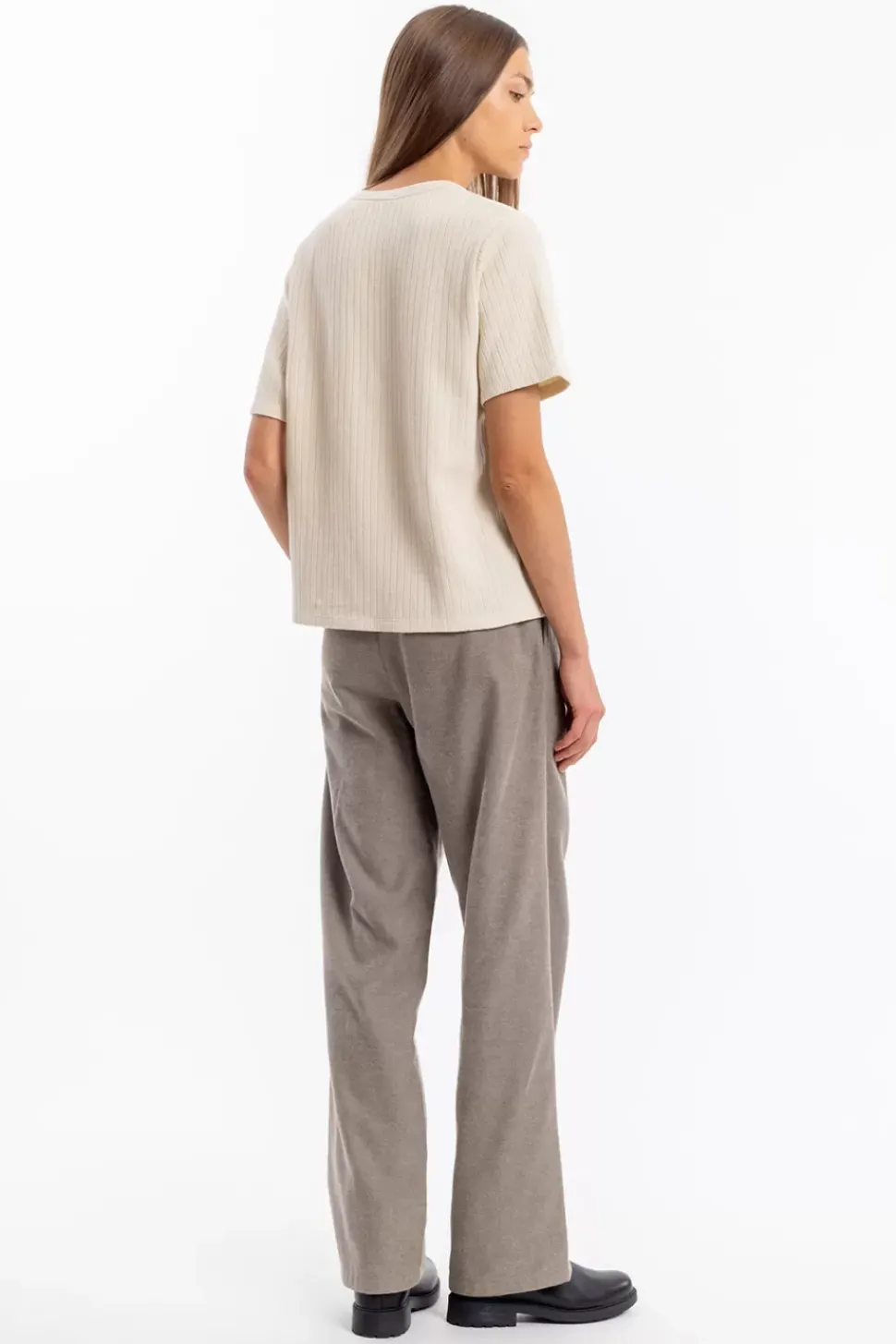 Geripptes T-Shirt Bio Baumwolle - Creme