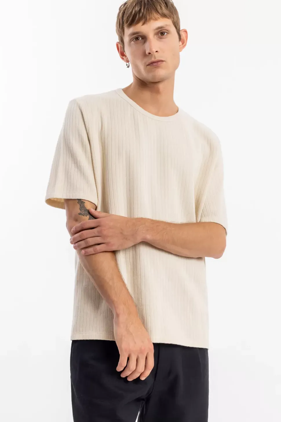 Geripptes T-Shirt Bio Baumwolle - Creme