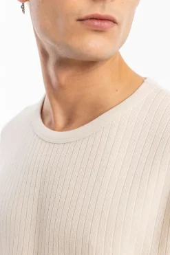 Geripptes T-Shirt Bio Baumwolle - Creme