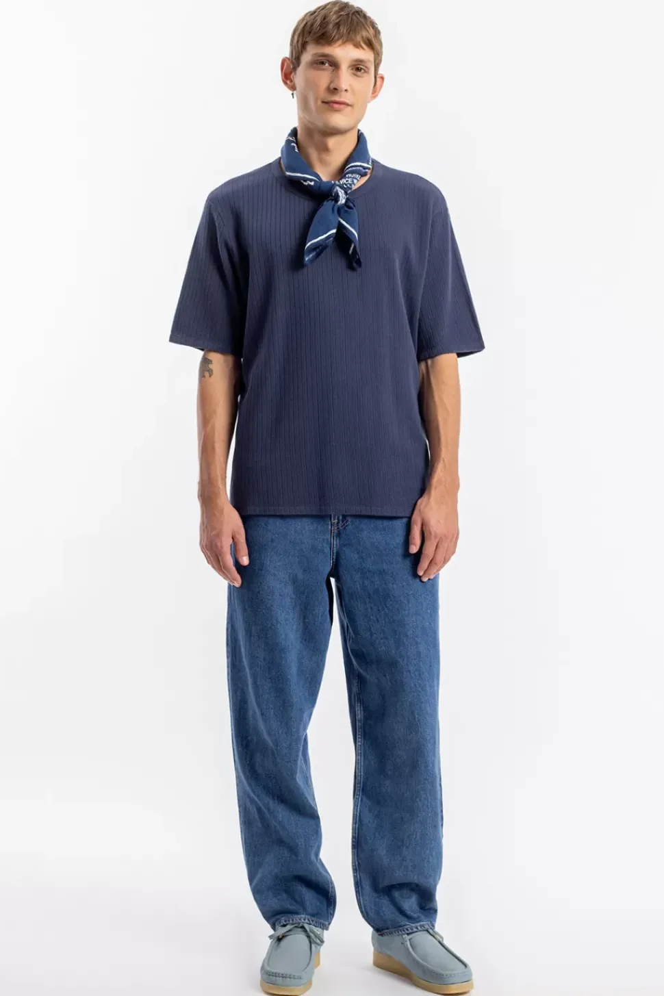 Geripptes T-Shirt Bio Baumwolle - Dunkelblau
