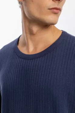 Geripptes T-Shirt Bio Baumwolle - Dunkelblau