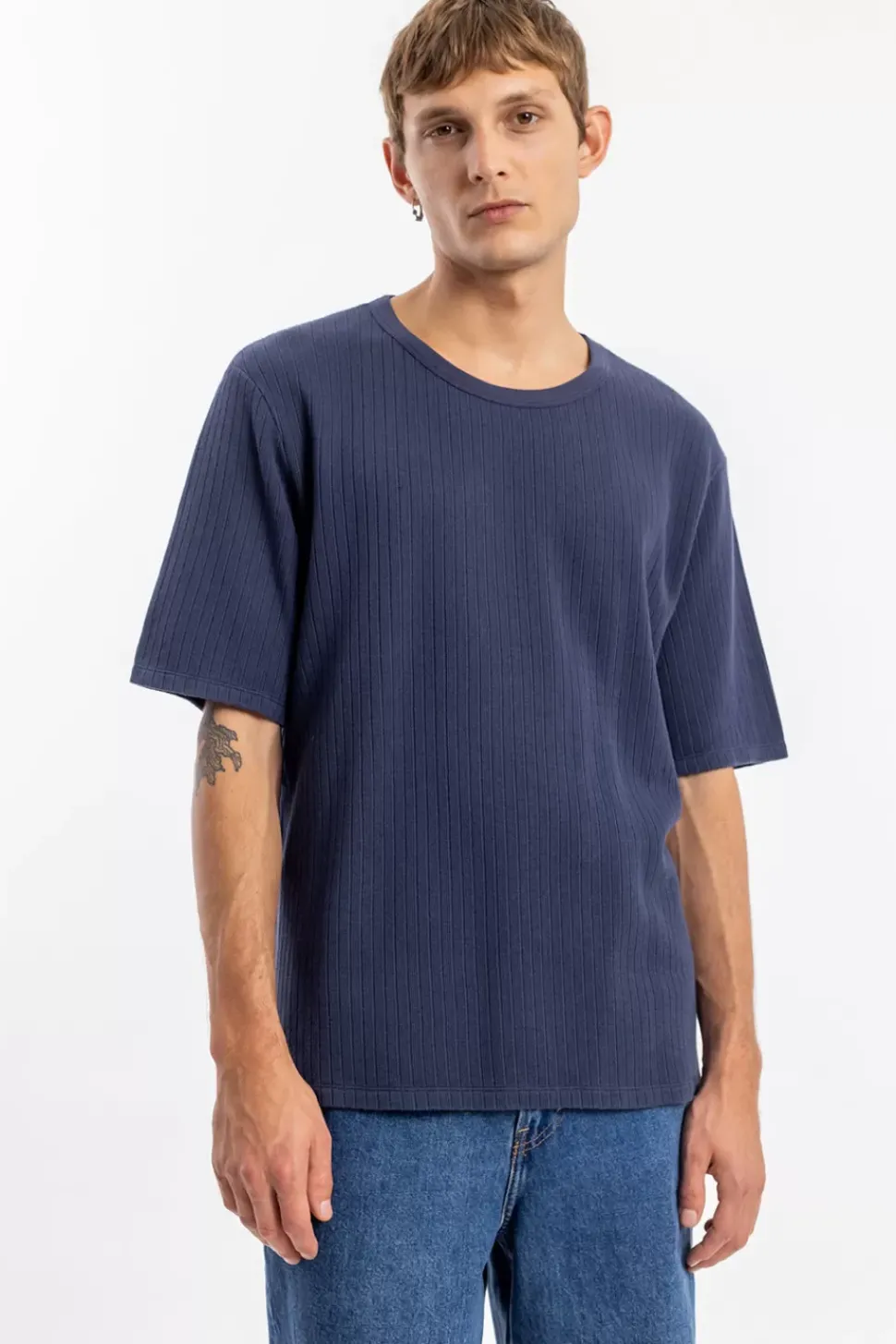 Geripptes T-Shirt Bio Baumwolle - Dunkelblau