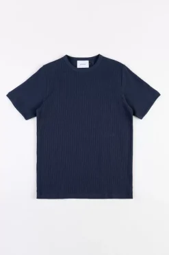 Geripptes T-Shirt Bio Baumwolle - Dunkelblau