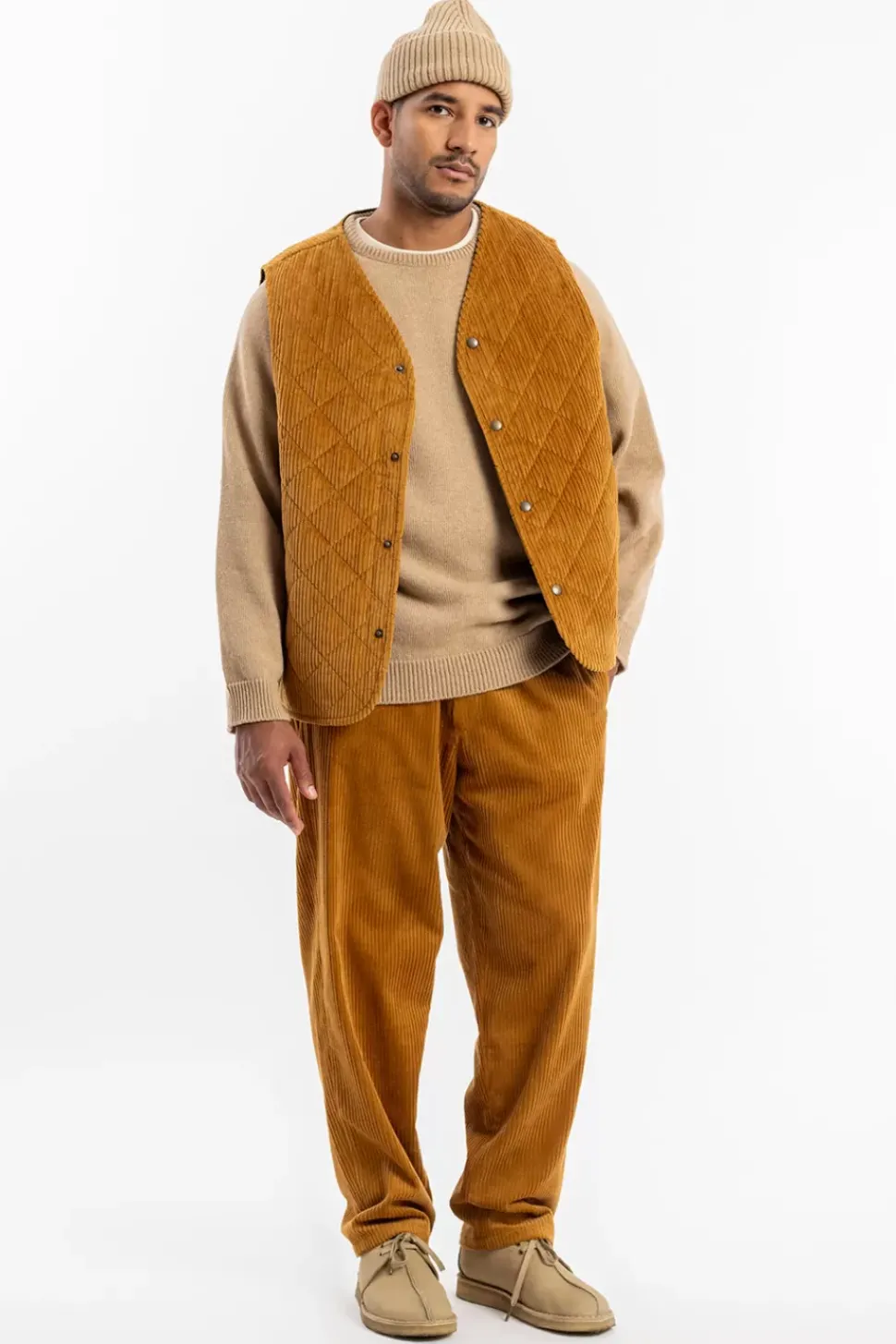 Gesteppte Cord Weste - Toffee