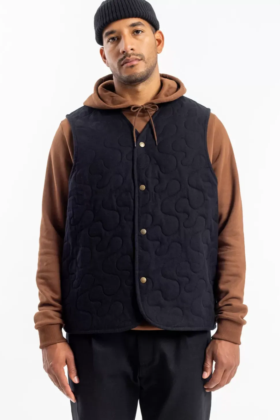 Gesteppte Flanell Weste - Schwarz