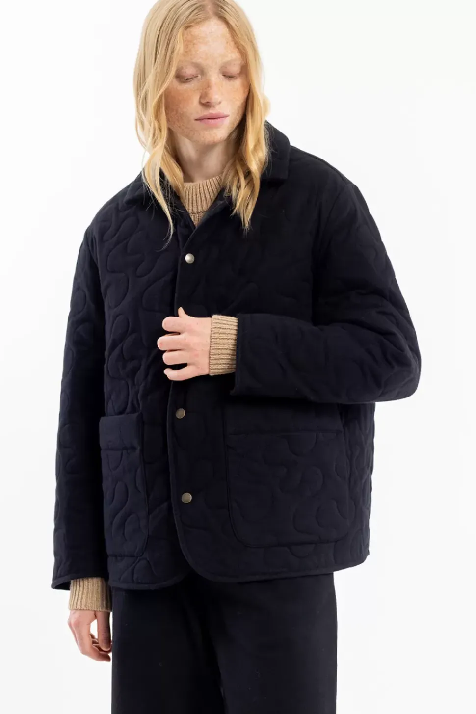 Gesteppte Flannel Jacke - Schwarz