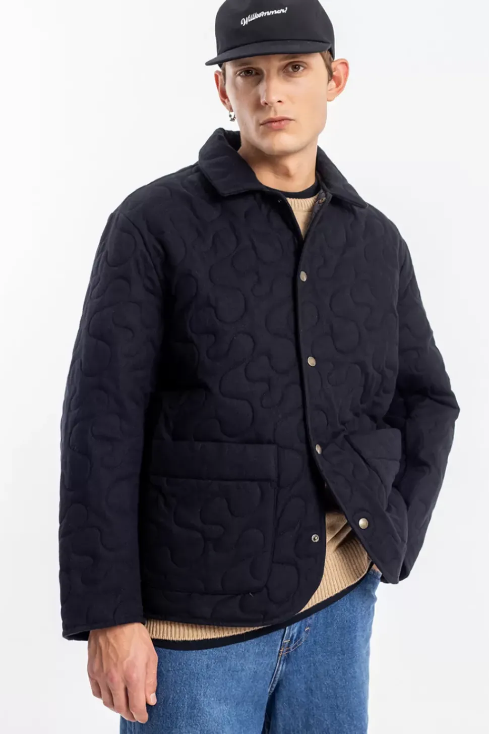 Gesteppte Flannel Jacke - Schwarz