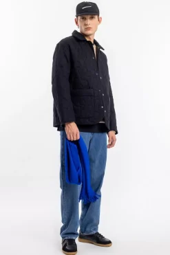 Gesteppte Flannel Jacke - Schwarz