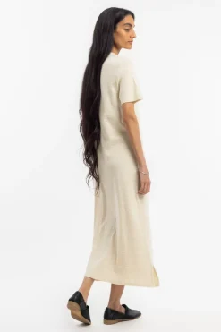 Gestreiftes T-Shirt Kleid - Creme