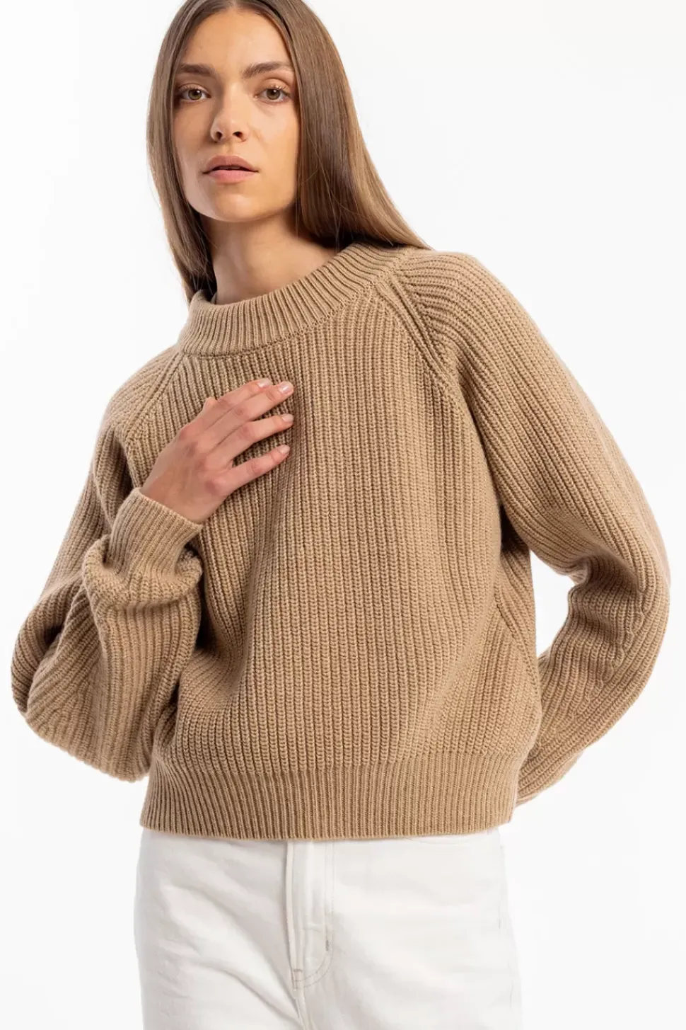 Grober Strickpullover Wollmischung - Beige