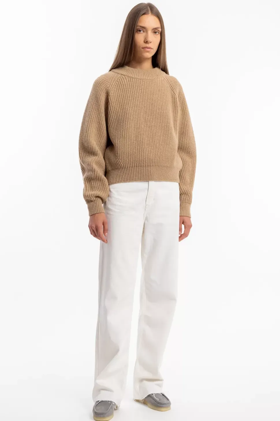 Grober Strickpullover Wollmischung - Beige