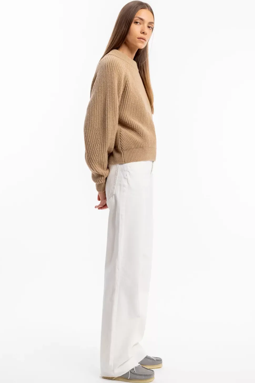 Grober Strickpullover Wollmischung - Beige
