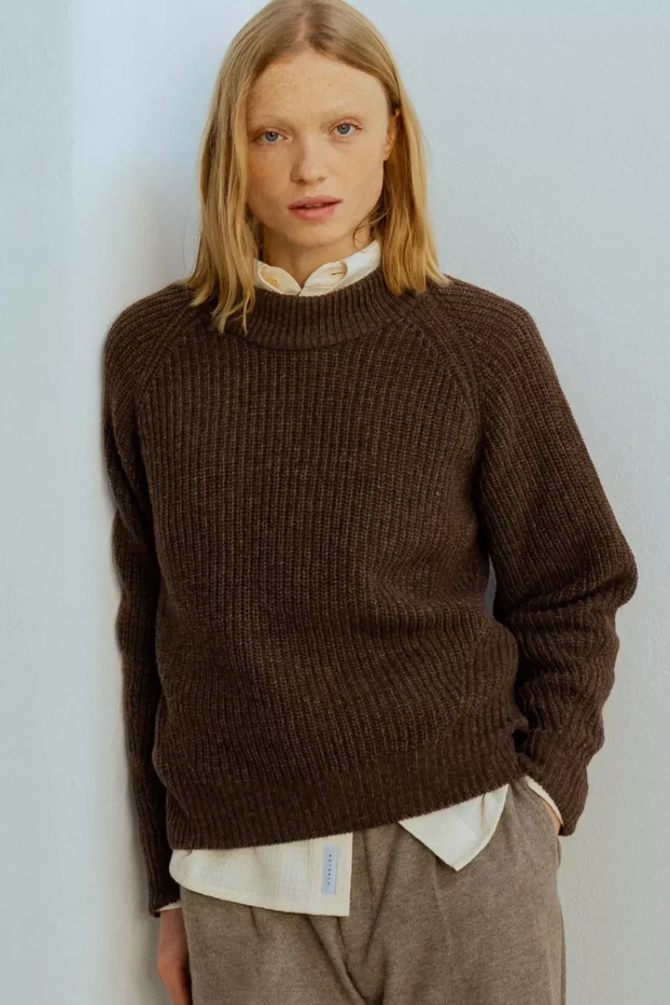 Grober Strickpullover Wollmischung - Braun