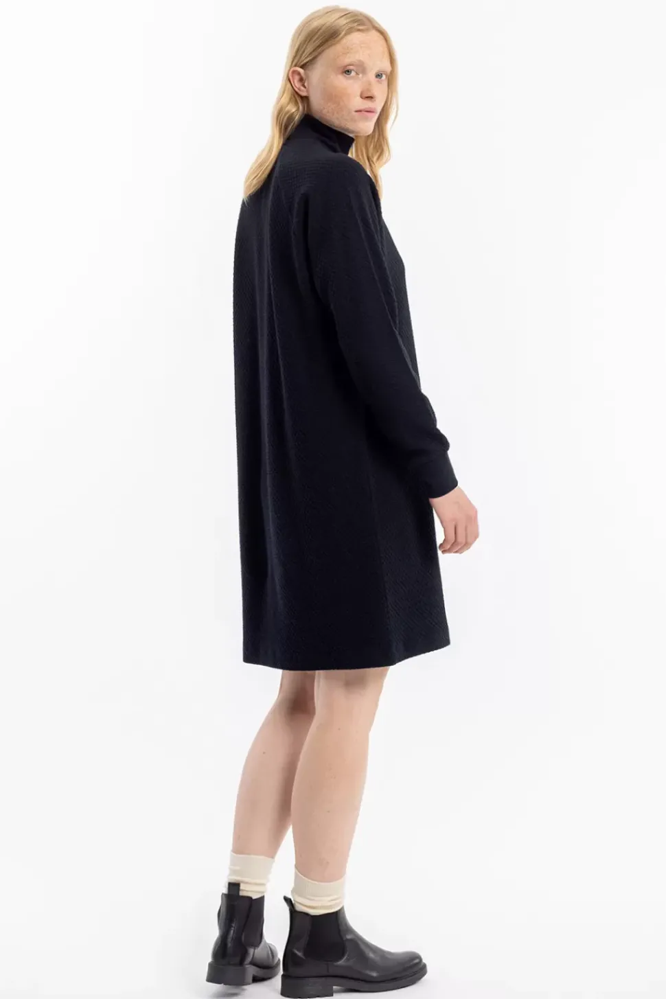 Half Zip Sweat Kleid Bio Baumwolle - Schwarz