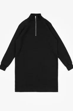 Half Zip Sweat Kleid Bio Baumwolle - Schwarz