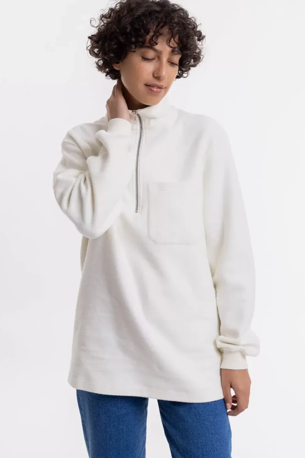 Half Zip Sweatshirt Aus Bio-Baumwolle Weis
