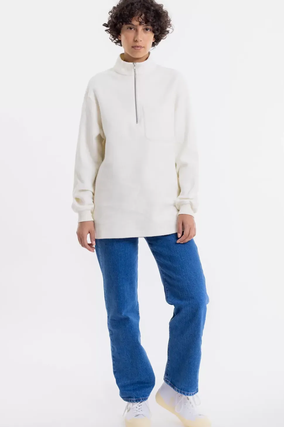 Half Zip Sweatshirt Aus Bio-Baumwolle Weis