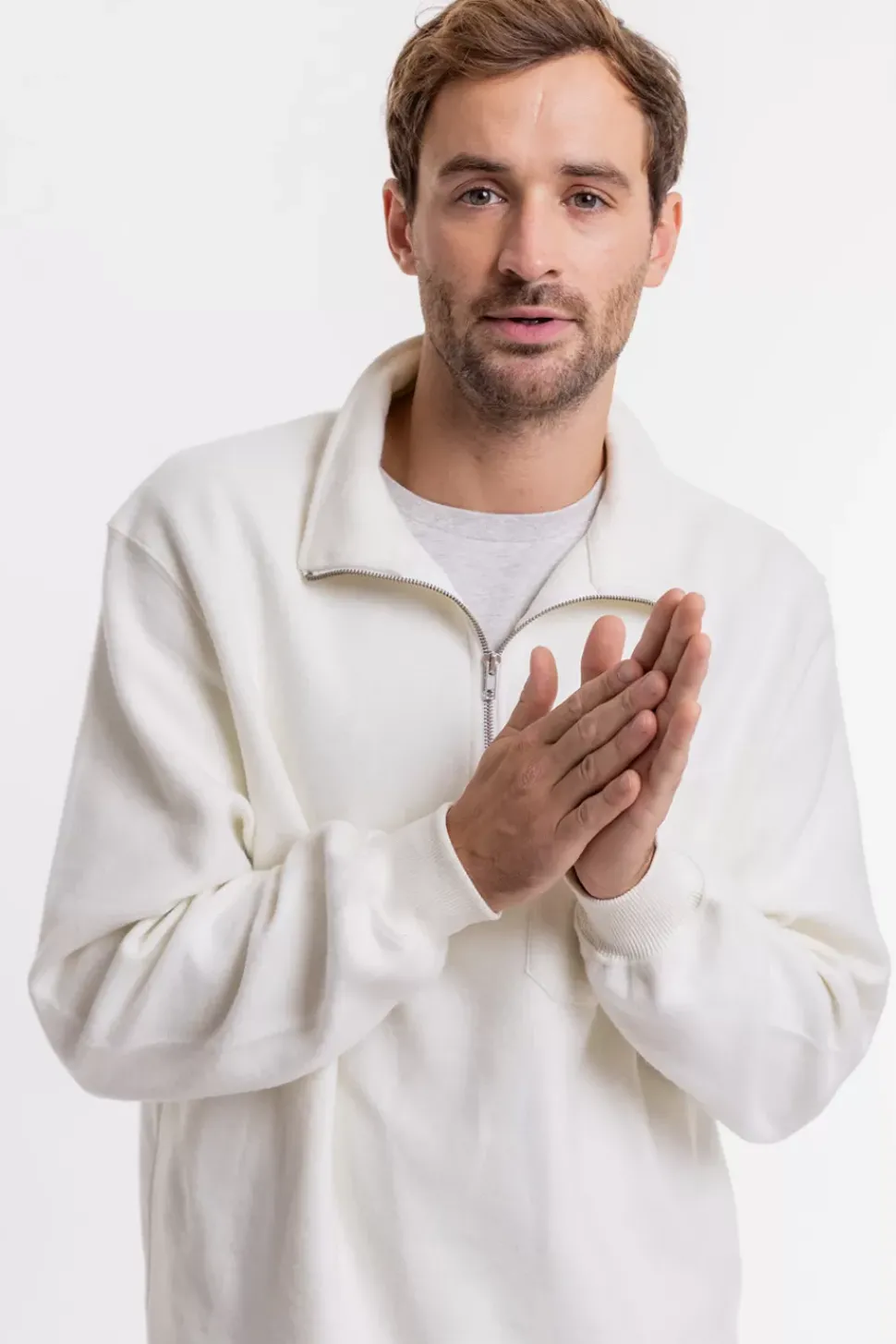 Half Zip Sweatshirt Aus Bio-Baumwolle Weis