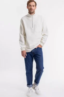 Half Zip Sweatshirt Aus Bio-Baumwolle Weis