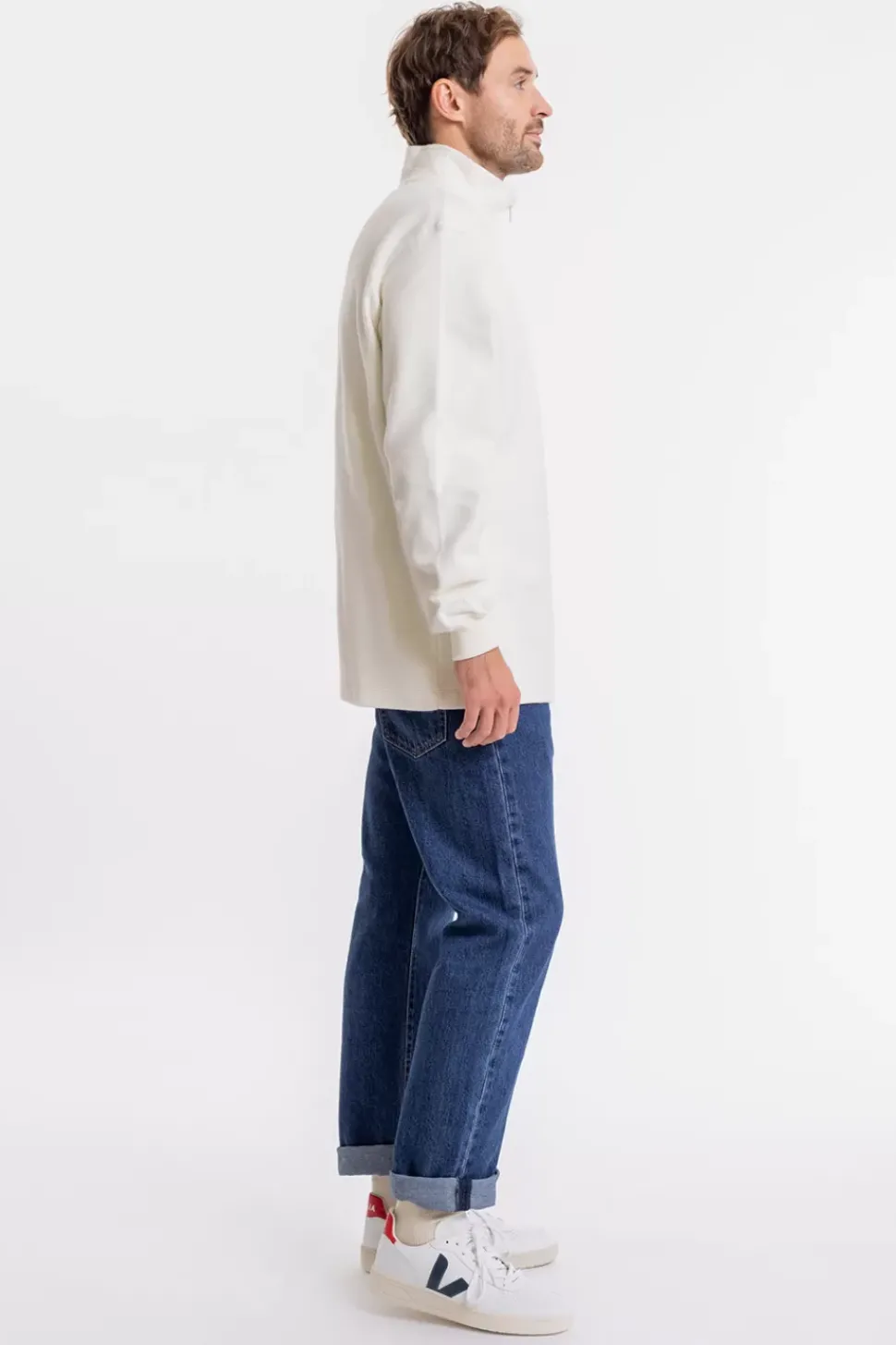 Half Zip Sweatshirt Aus Bio-Baumwolle Weis